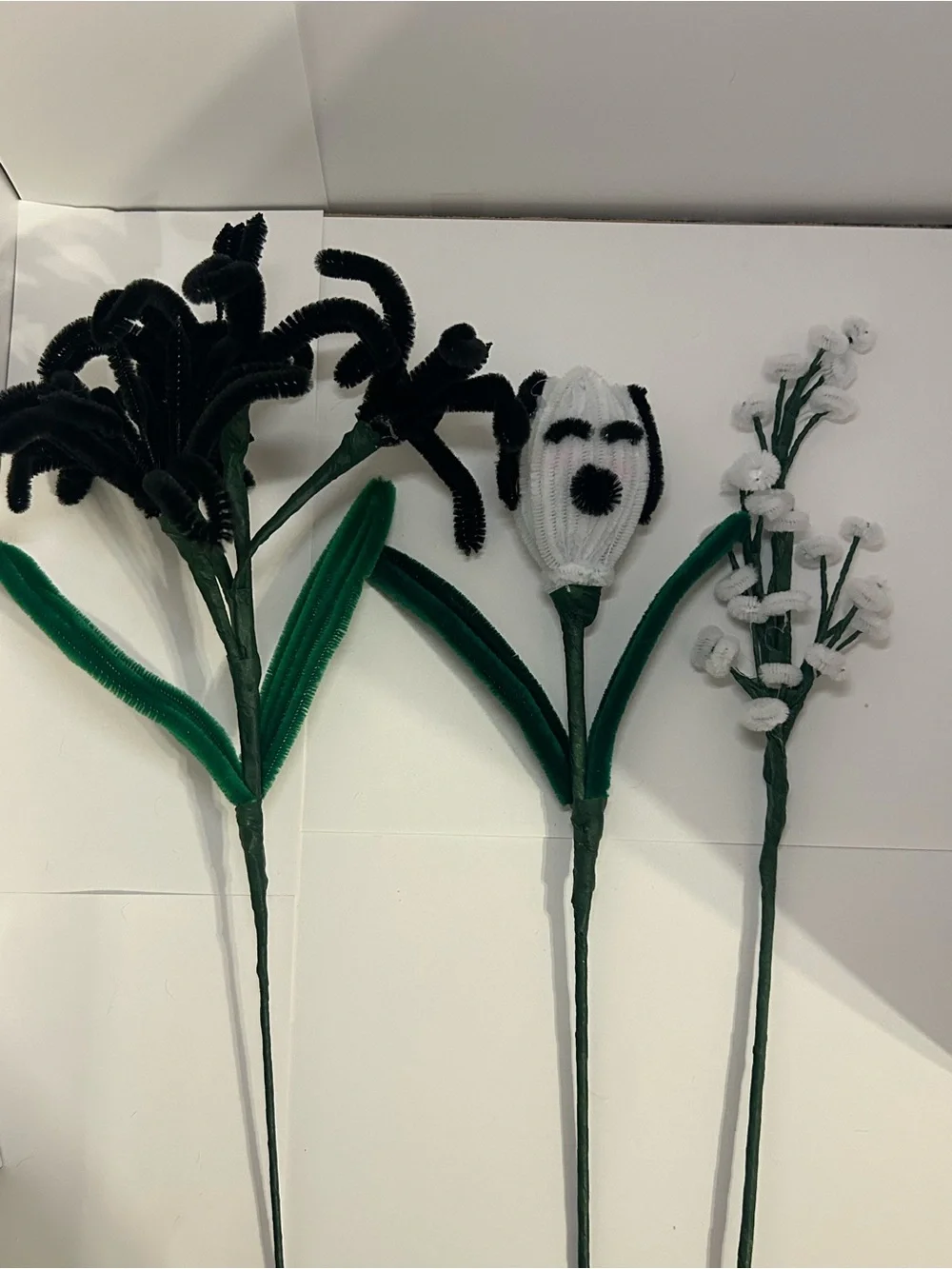 Handmade Pipe Cleaner Floral Stems - Black & White